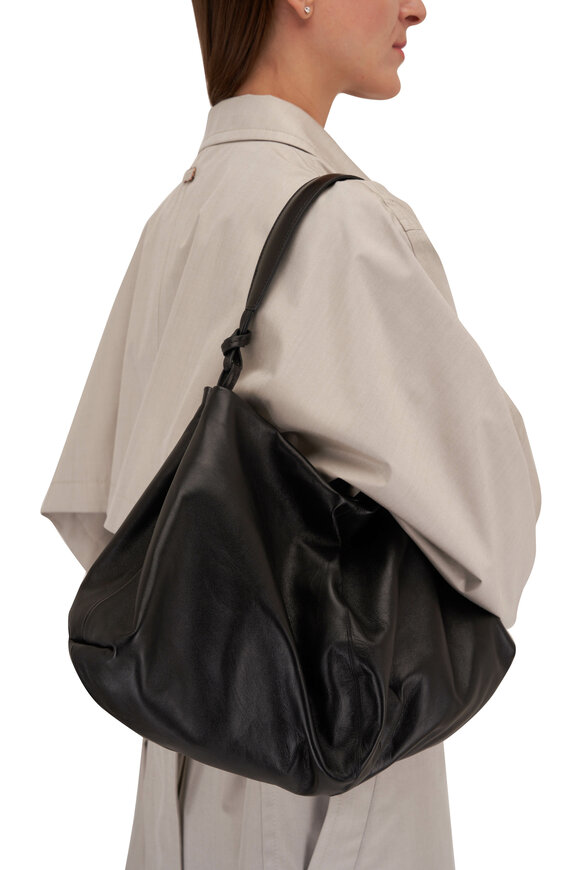 The Row - Samia Black Nappa Leather Gathered Hobo Bag 