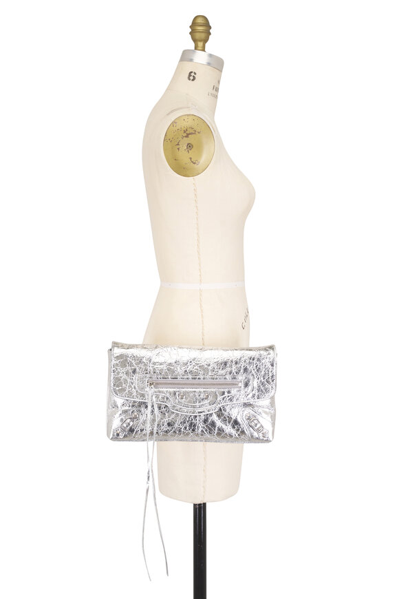 Balenciaga Le City Silver Metallic Leather Clutch - view 5