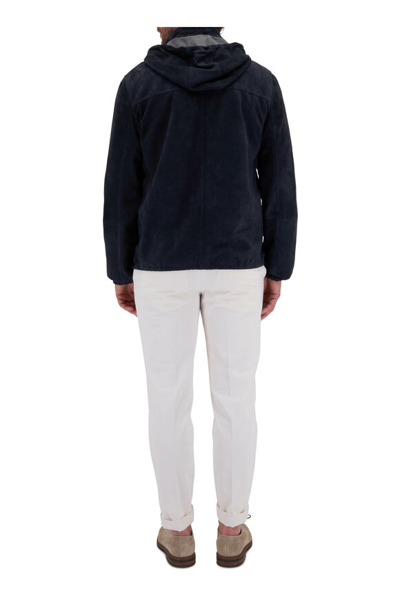 Brunello Cucinelli - Navy Suede Full Zip Coaches Jacket