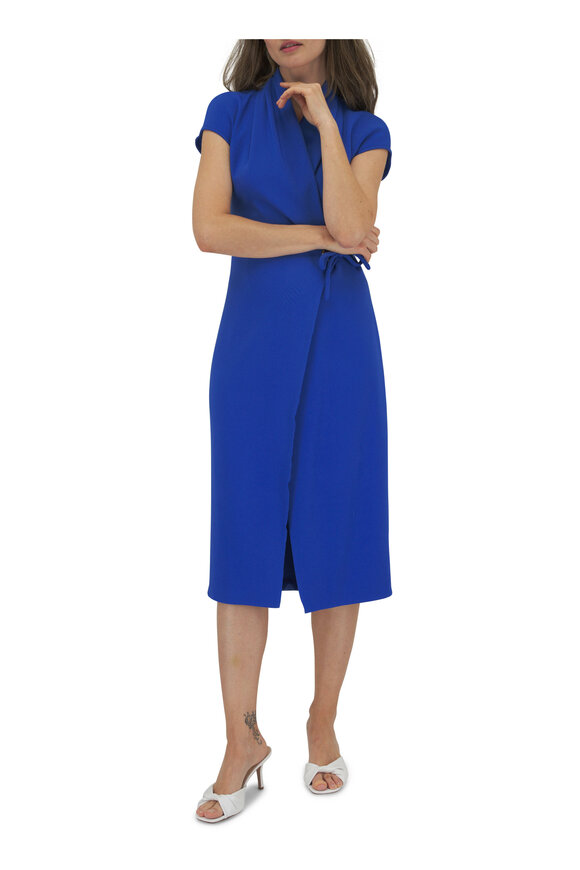 Giorgio Armani - Blue Silk Wrap Midi Dress | Mitchell Stores