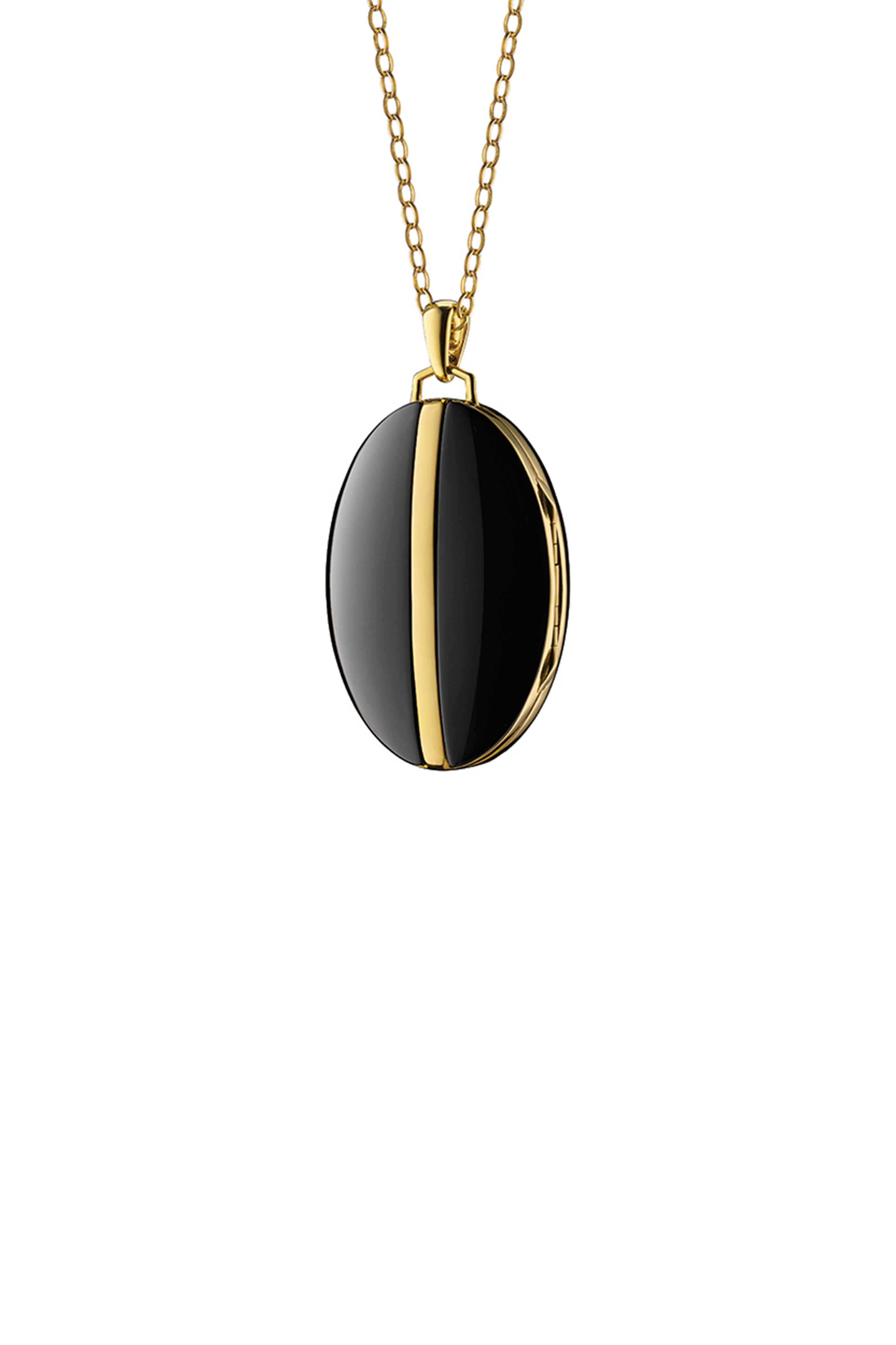 Monica Rich Kosann - Oval Black Ceramic Diamond Stripe Locket Necklace | Schmuck-Sets