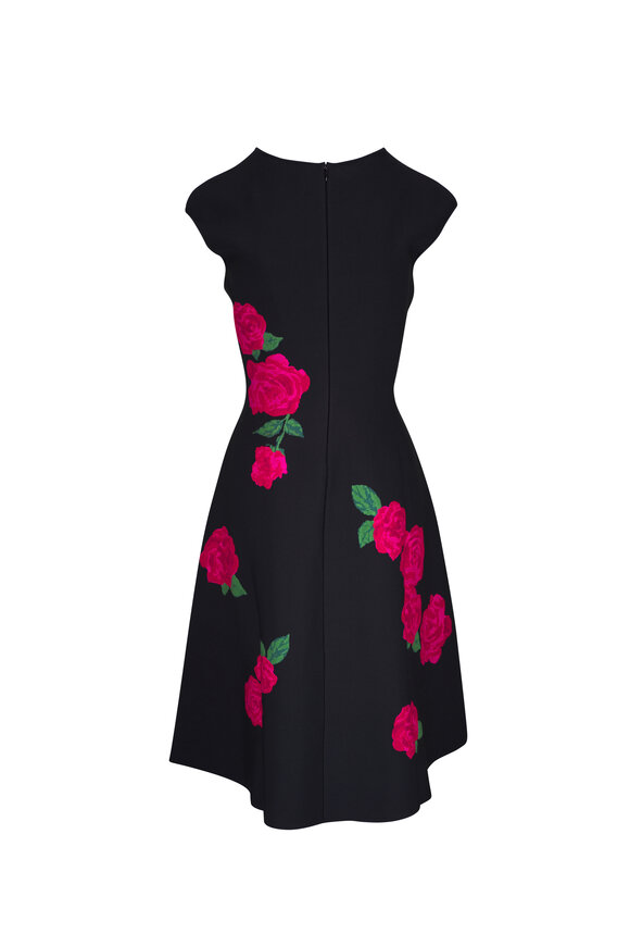 Carolina Herrera - Black Floral Jacquard Knit Knee-Length Dress