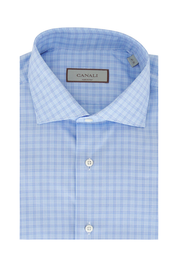 Canali Blue Check Cotton Dress Shirt