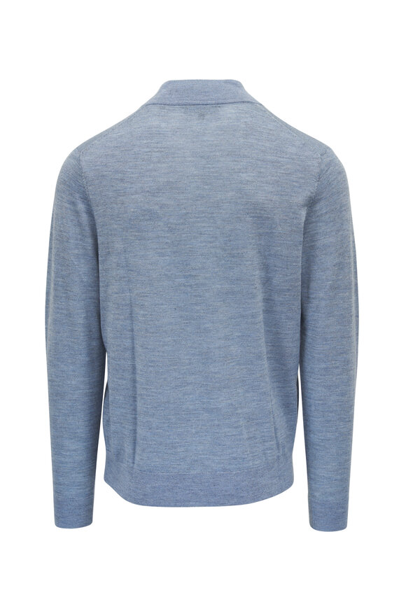 Patrick Assaraf - Dusky Blue Extra Fine 14GG Wool Full Zip Sweater