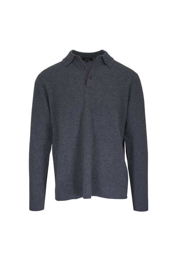 Kinross Charcoal Cashmere Button Polo - view 1