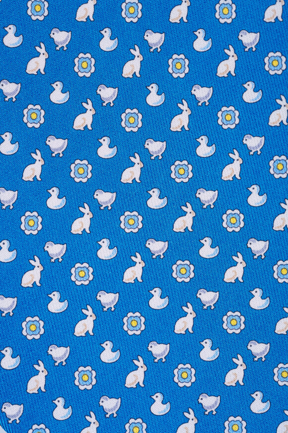 Ferragamo Light Blue Spring Print Silk Necktie - view 2