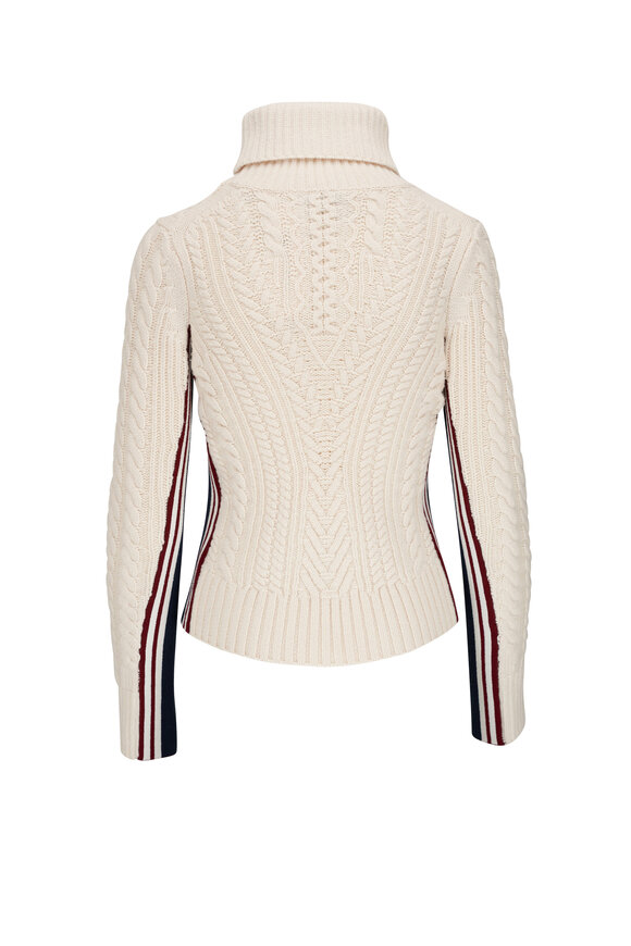 Veronica Beard - Maril Off-White Striped Chunky Wool Turtleneck