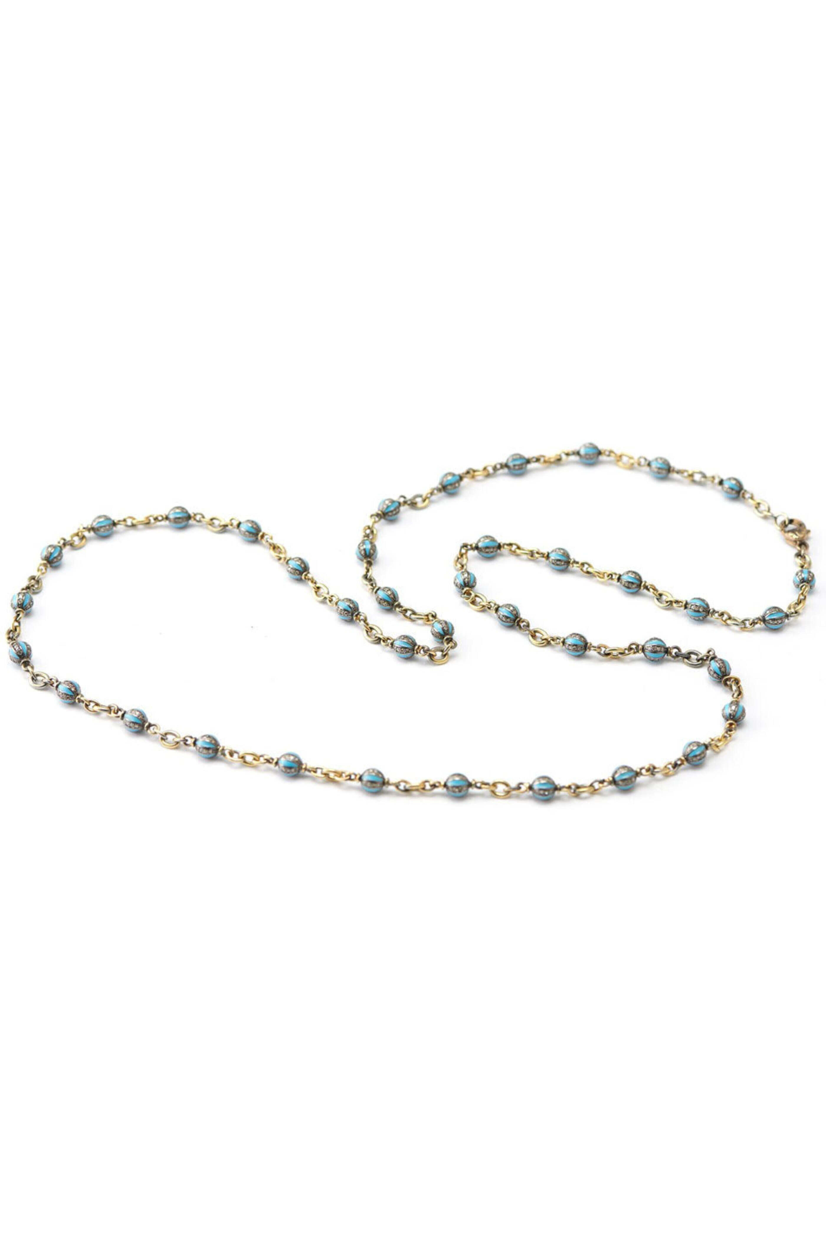 Sylva & Cie - 18k White Gold Diamond and Turquoise Ball Necklace