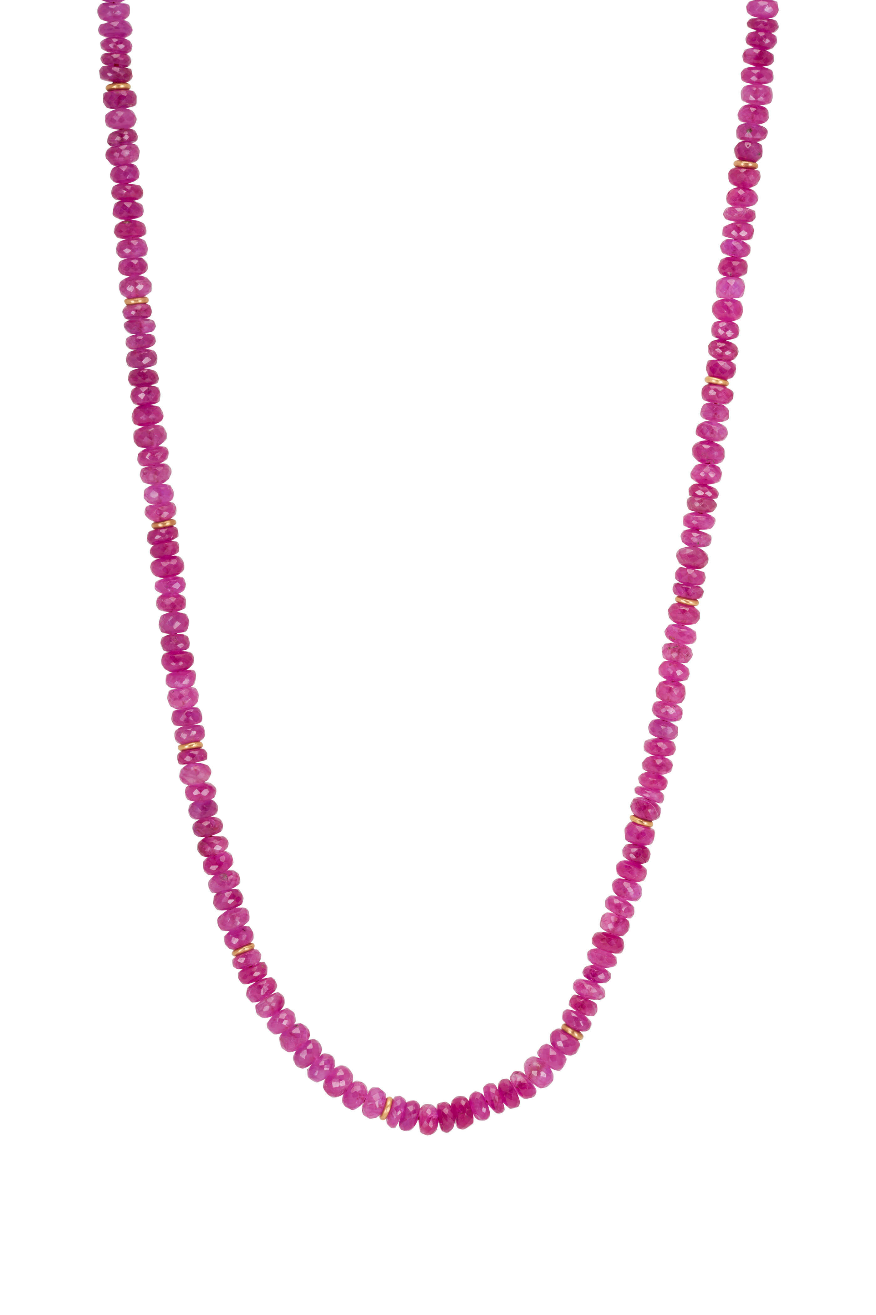 Caroline Ellen - Ruby Bead & 22K Yellow Toggle Gold Necklace