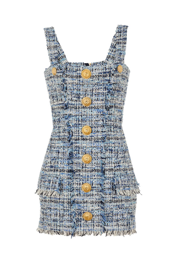 Dolce & Gabbana - Blue & White Printed Brocade Mini Dress