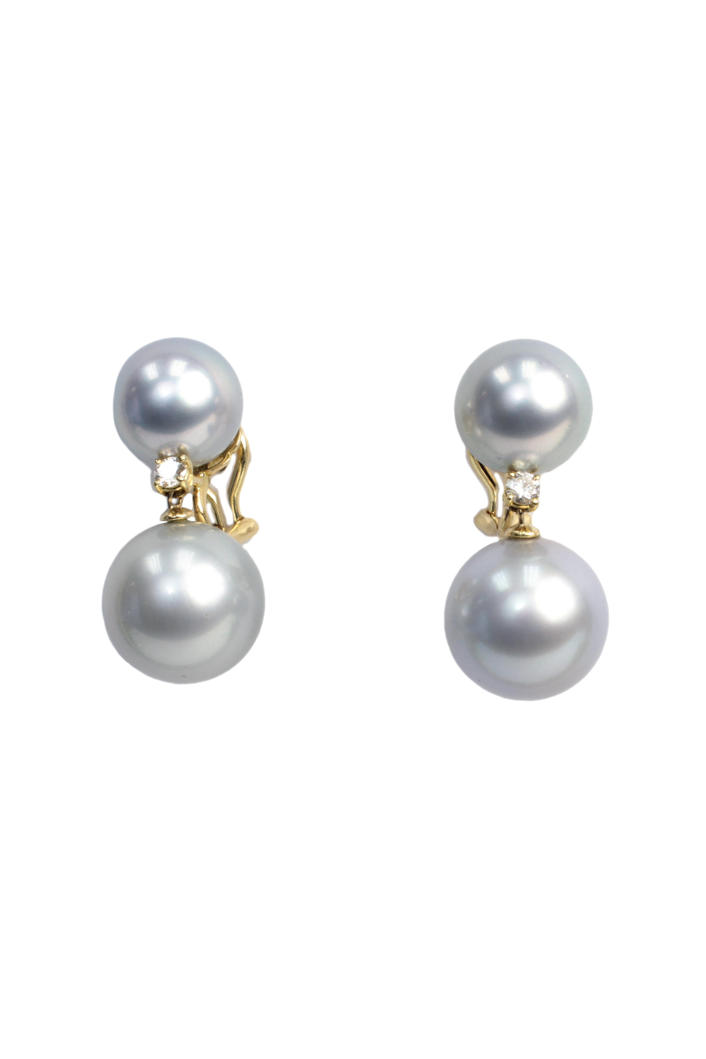 Belpearl - 18K Yellow Gold Gray Tahitian Pearl Drop Earrings