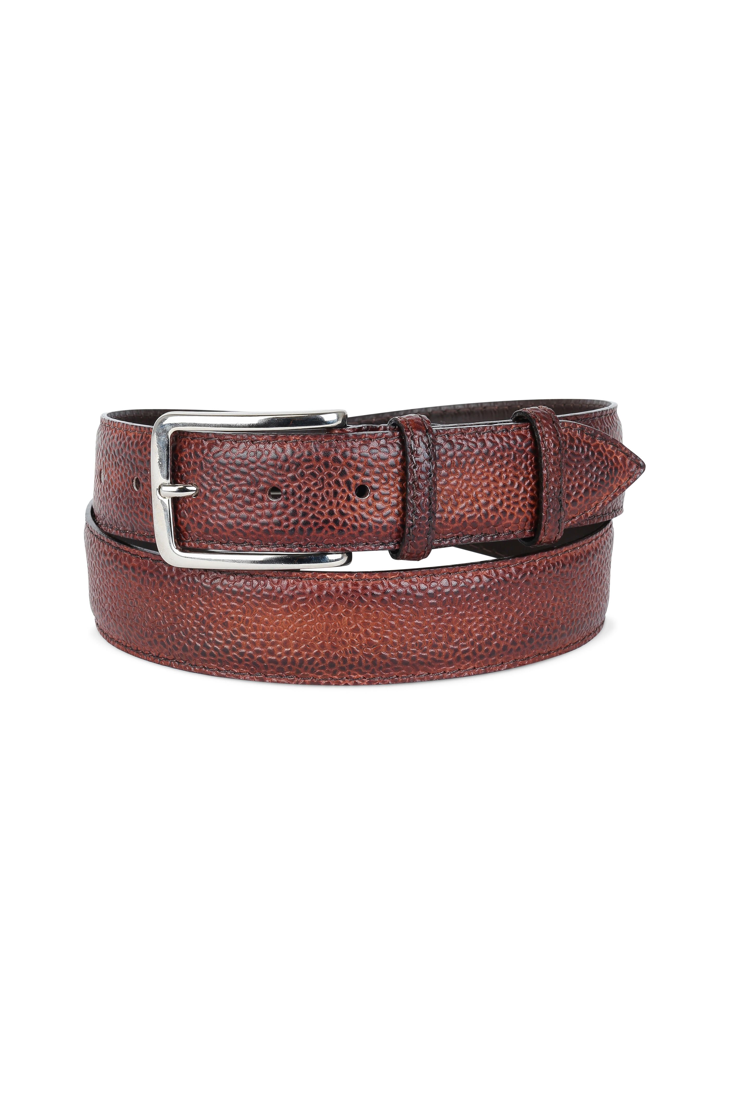 Bontoni - Brown Pebbled Leather Belt | Mitchell Stores