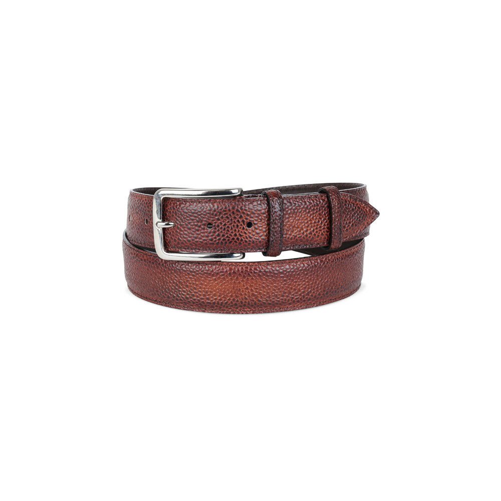 Bontoni - Brown Pebbled Leather Belt | Mitchell Stores