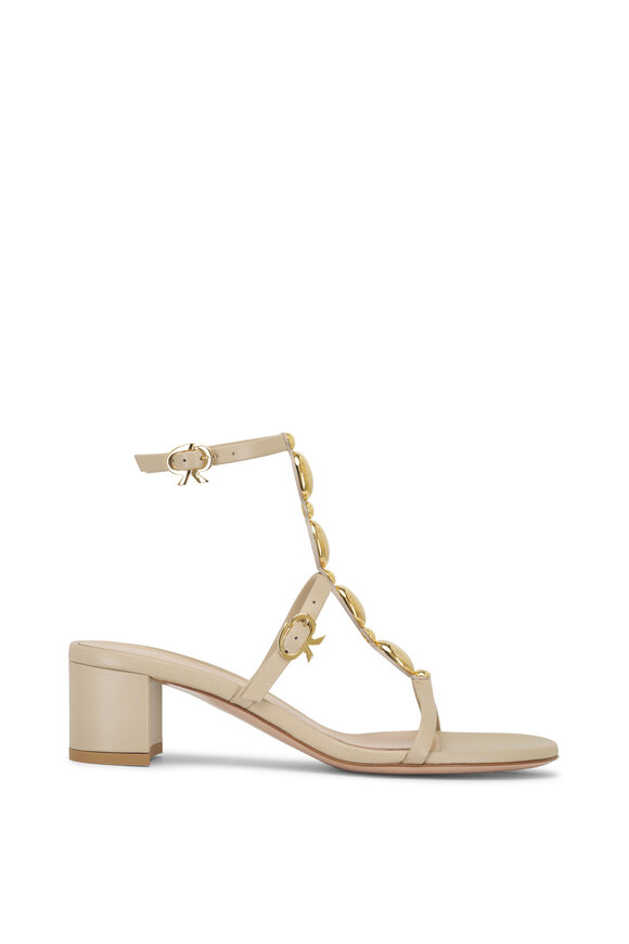 Gianvito Rossi - Off White T-Strap Leather Jeweled Sandal, 45mm