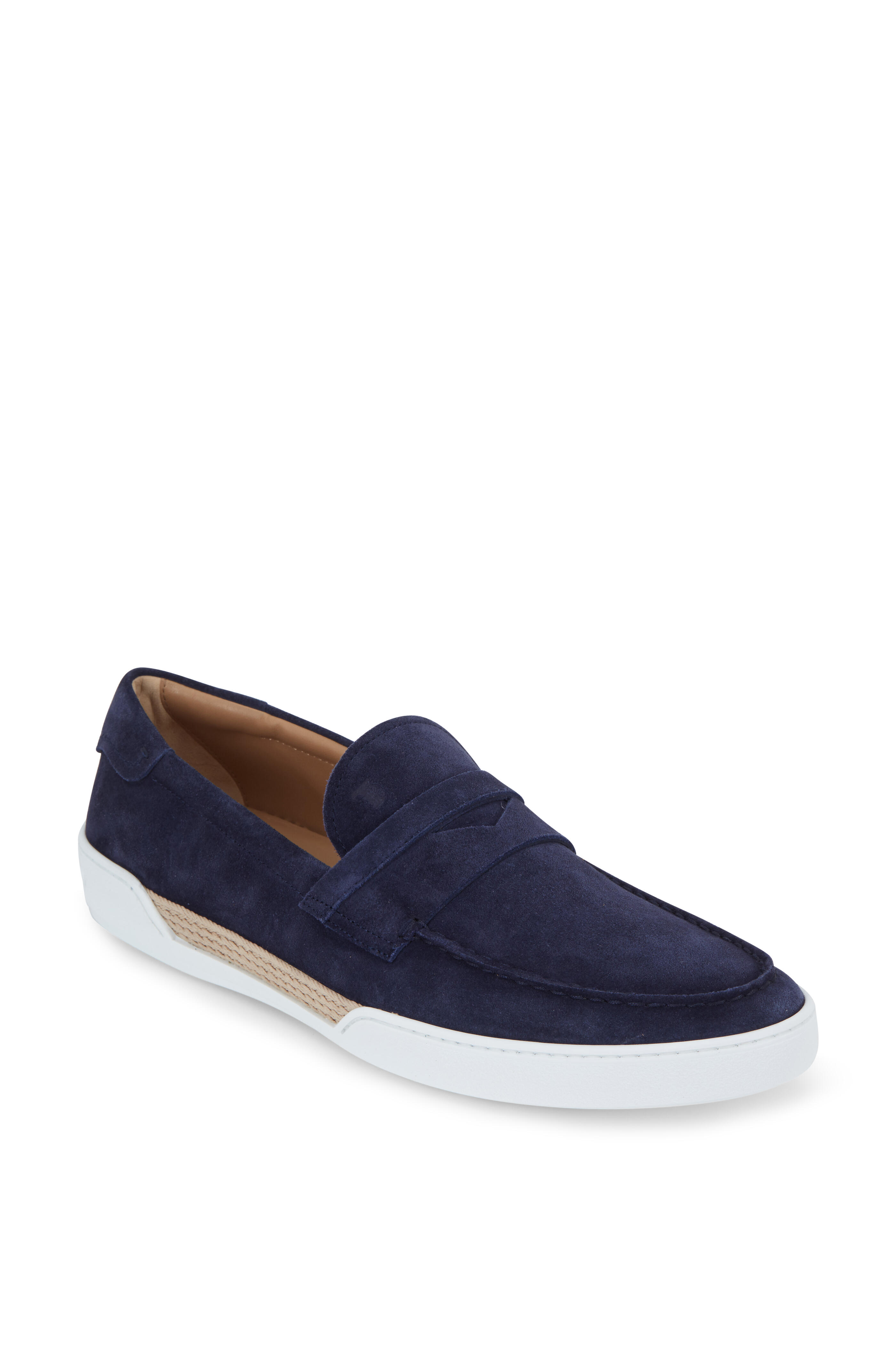 Tod's - Gomma Navy Blue Suede Penny Loafer | Mitchell Stores