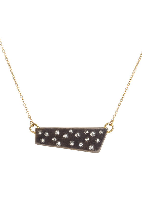 Kate Maller Black + Gold Scattered Diamond Bar Necklace