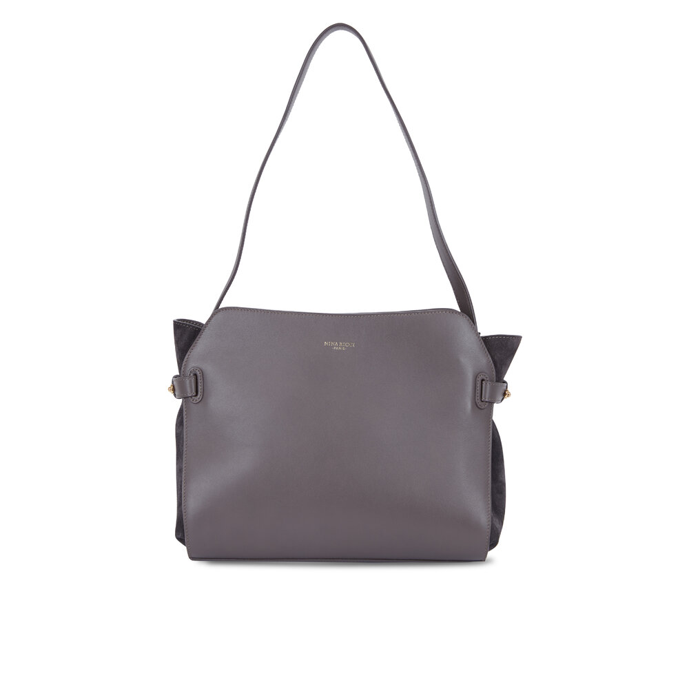 Nina Ricci Marché Gray Leather Suede Small Shoulder Bag