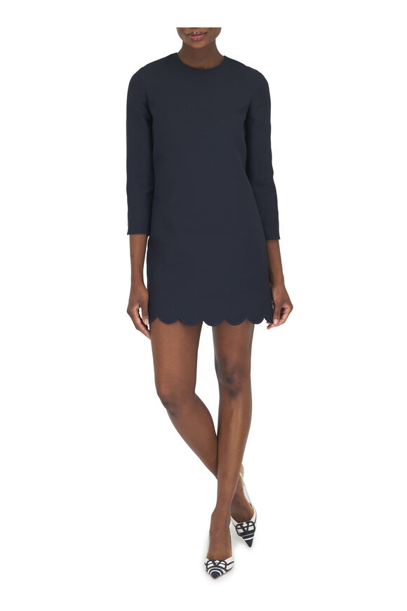 Valentino - Navy Crepe Couture Scalloped Mini Dress 