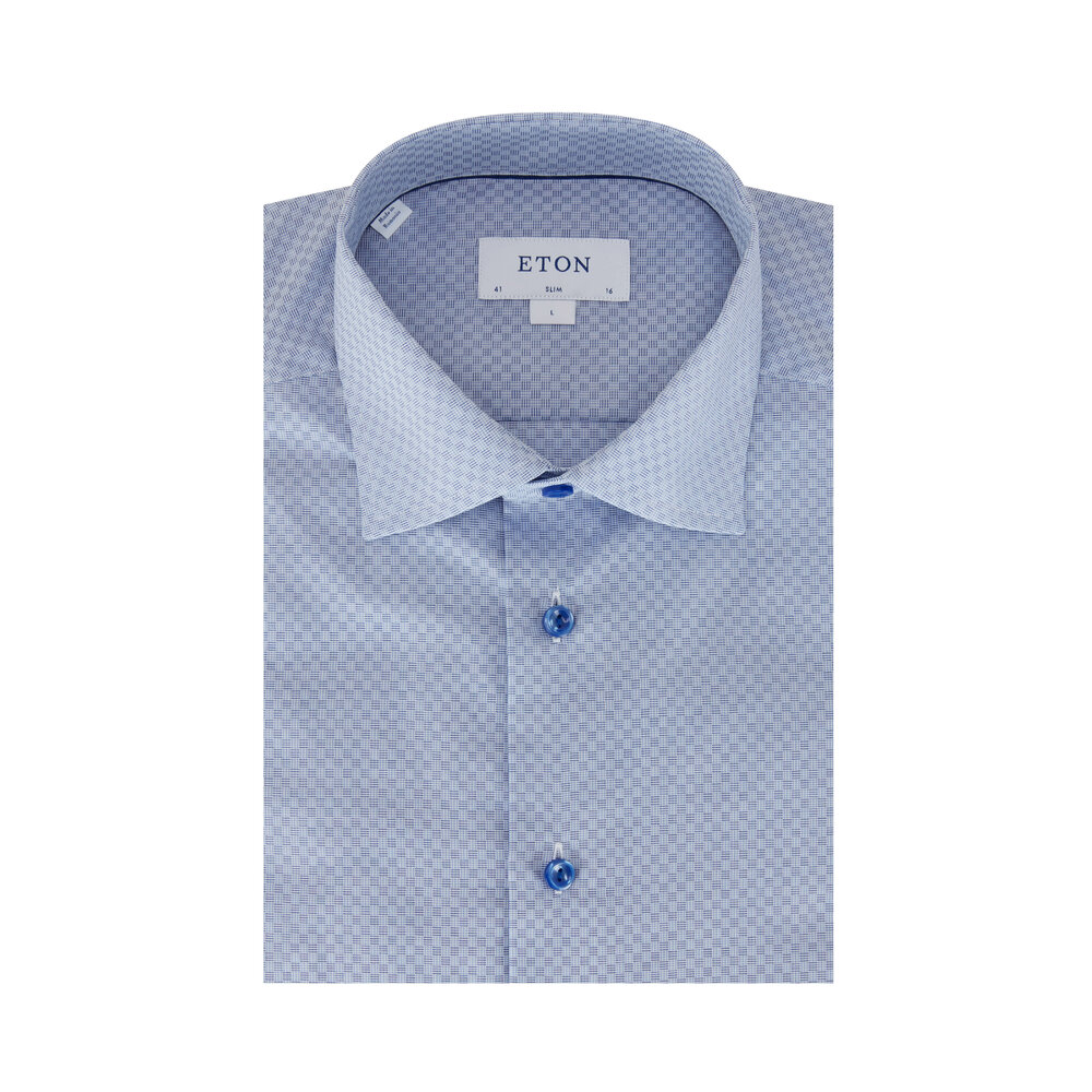 Eton - Light Blue Tonal Square Slim Fit Sport Shirt