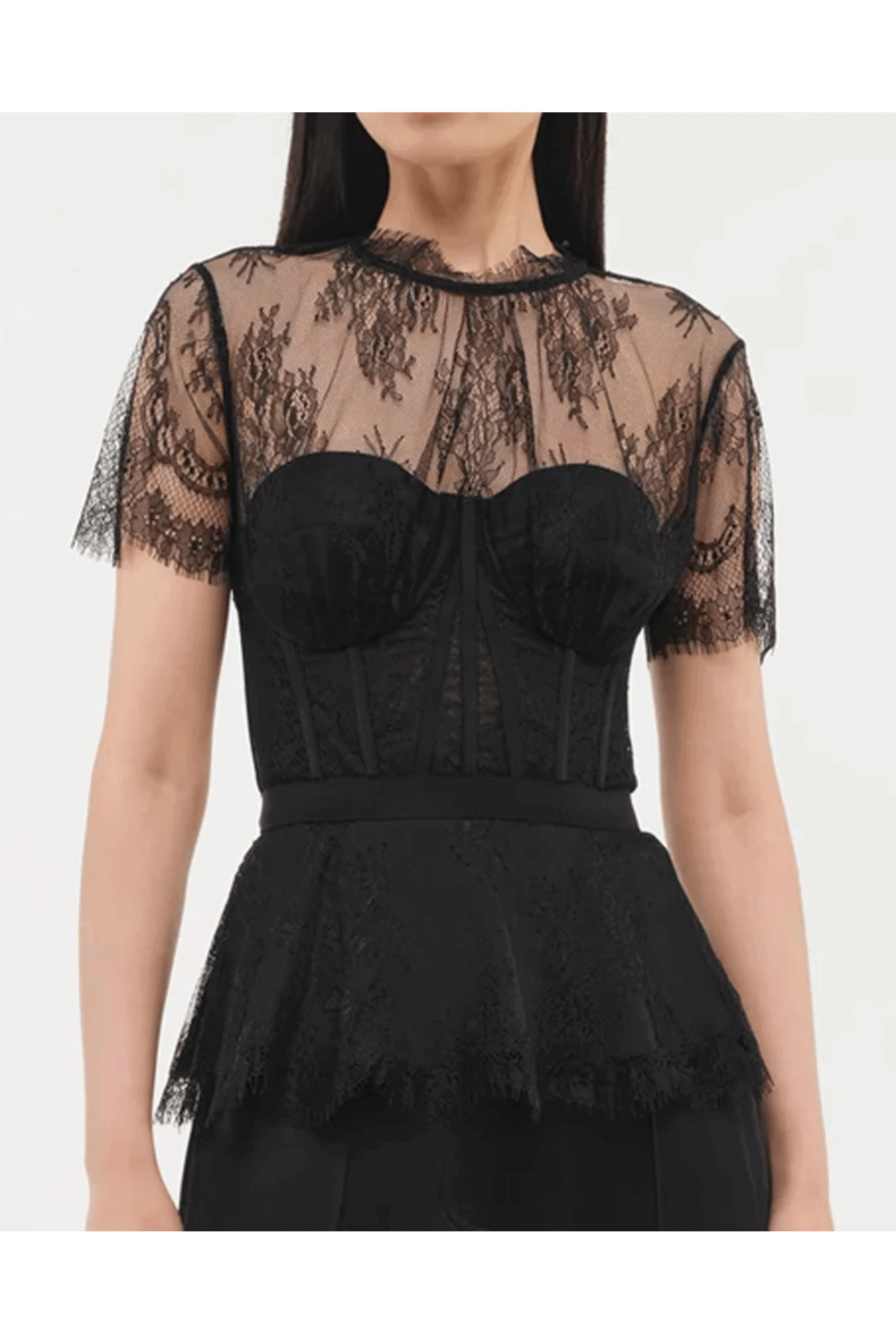 Simkhai - Black Kehlani Lace Short Sleeve Bustier Top