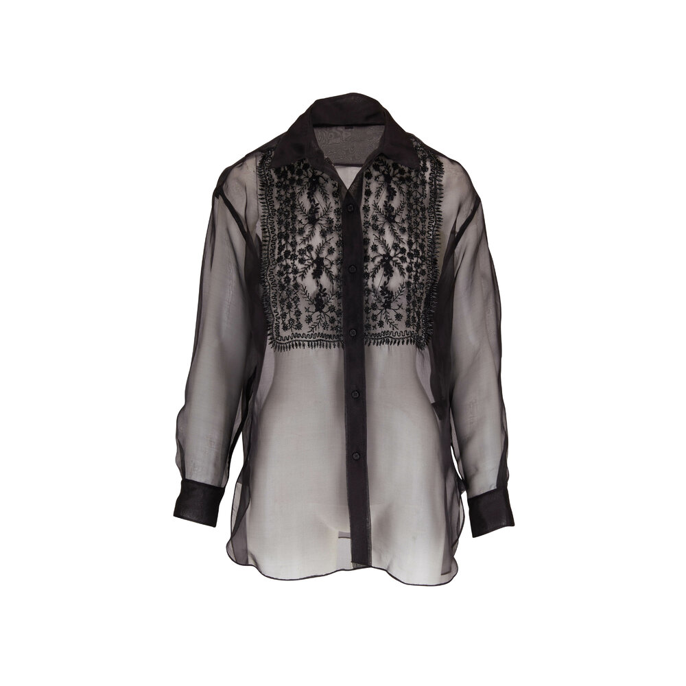 Nili Lotan - Noel Black Embellished Lace Bib Shirt