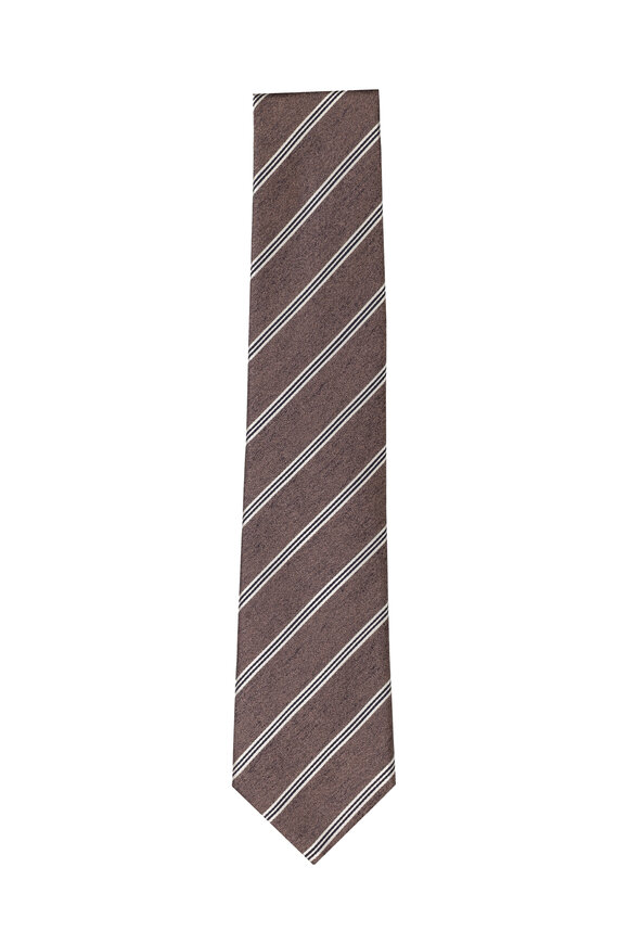 Geoff Nicholson Brown Stripe Silk Necktie - view 1