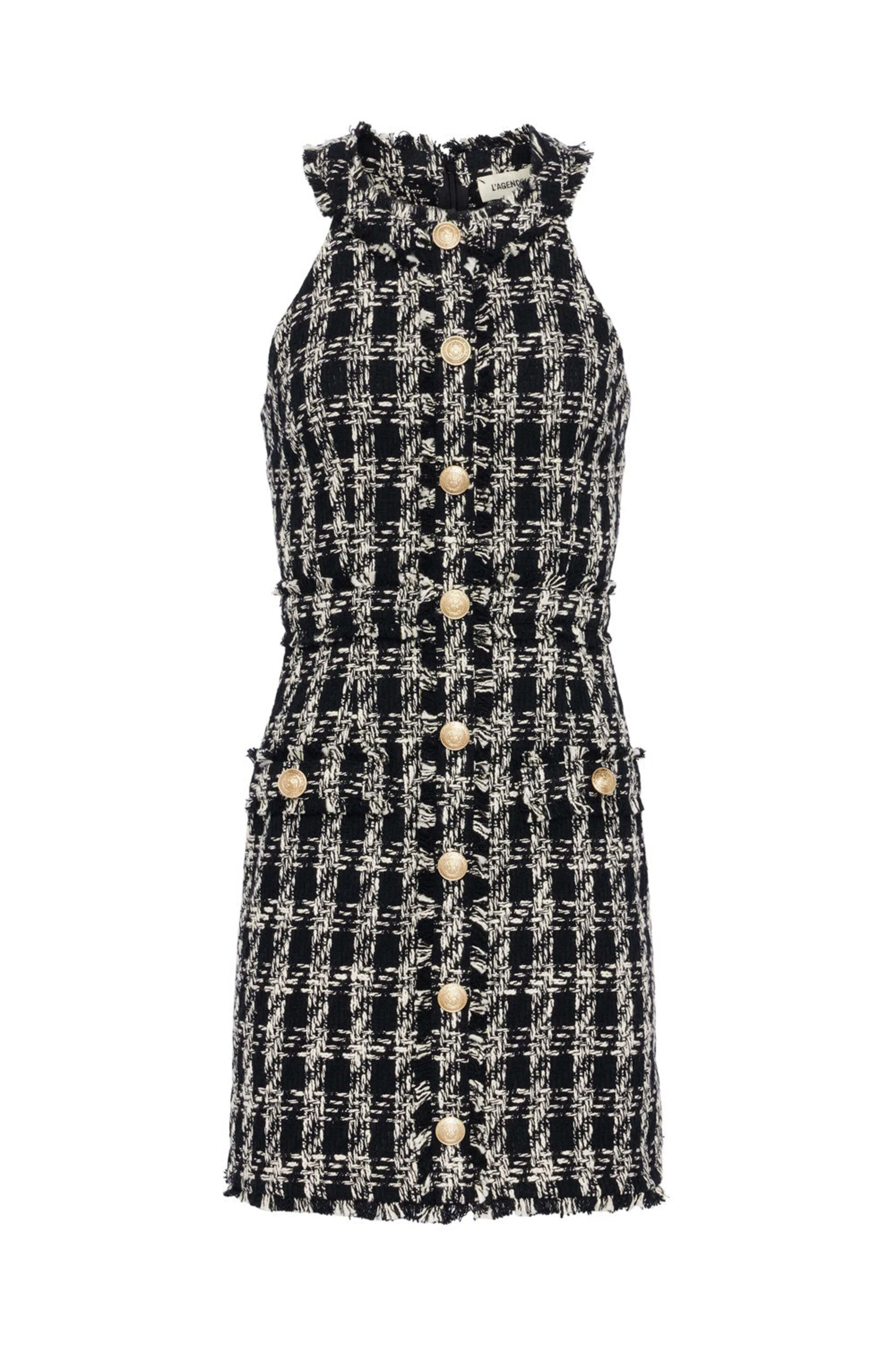 L'Agence - Black and Ivory Tweed Jade Button Front Dress
