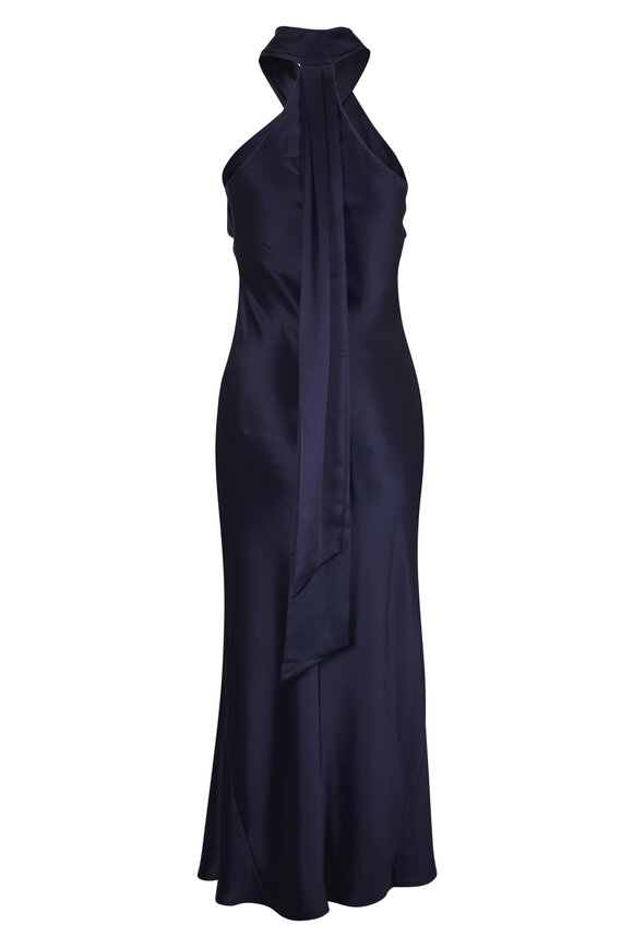 Galvan Cropped Pandora Midnight Satin Dress - view 3