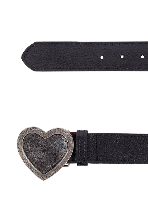 Kim White - Black Pebbled Leather Heart Buckle Belt