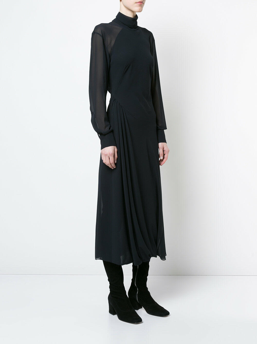 Victoria Beckham - Dark Navy Chiffon Open Back Turtleneck Dress