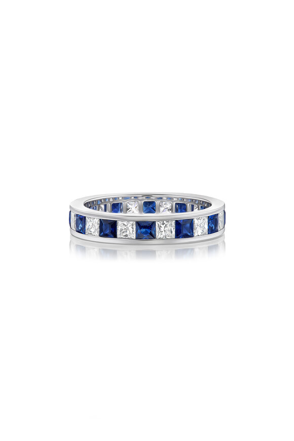 Nam Cho 18k White Gold Blue Sapphire and Diamond Band - view 1