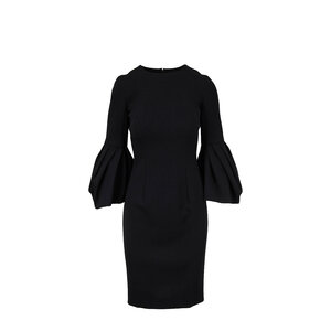 Carolina Herrera - Black Crpe Couture Pleated Sleeve Dress