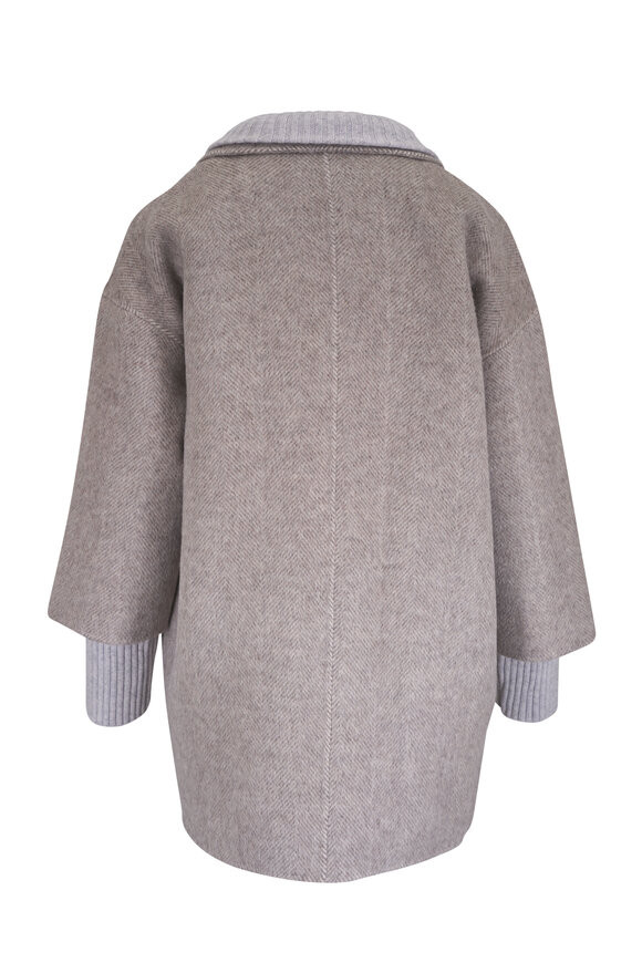Kinross Brushed Taupe Herringbone Mock Neck Coat - view 5