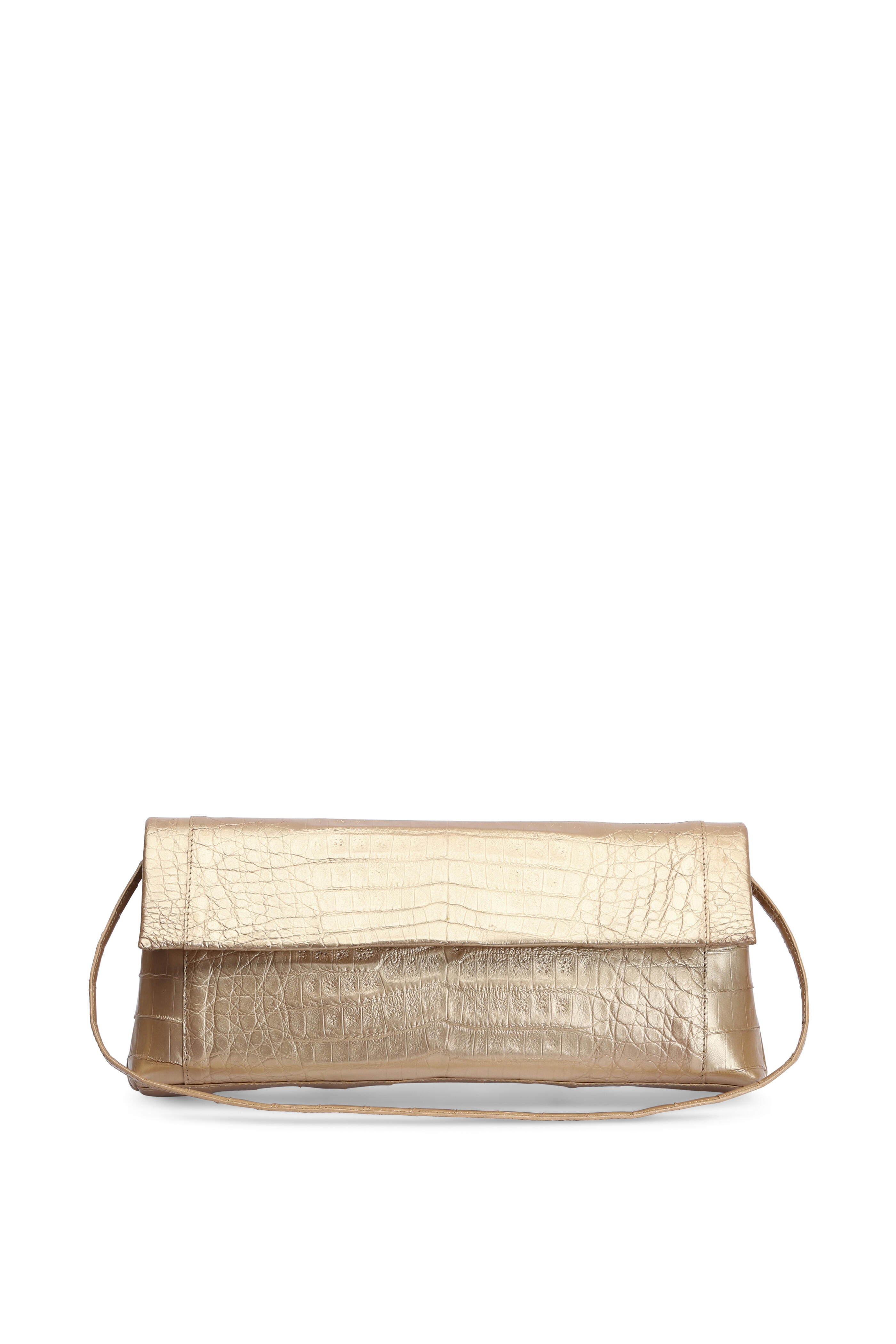 Nancy Gonzalez - Soft Metallic Gold Crocodile Foldover Clutch