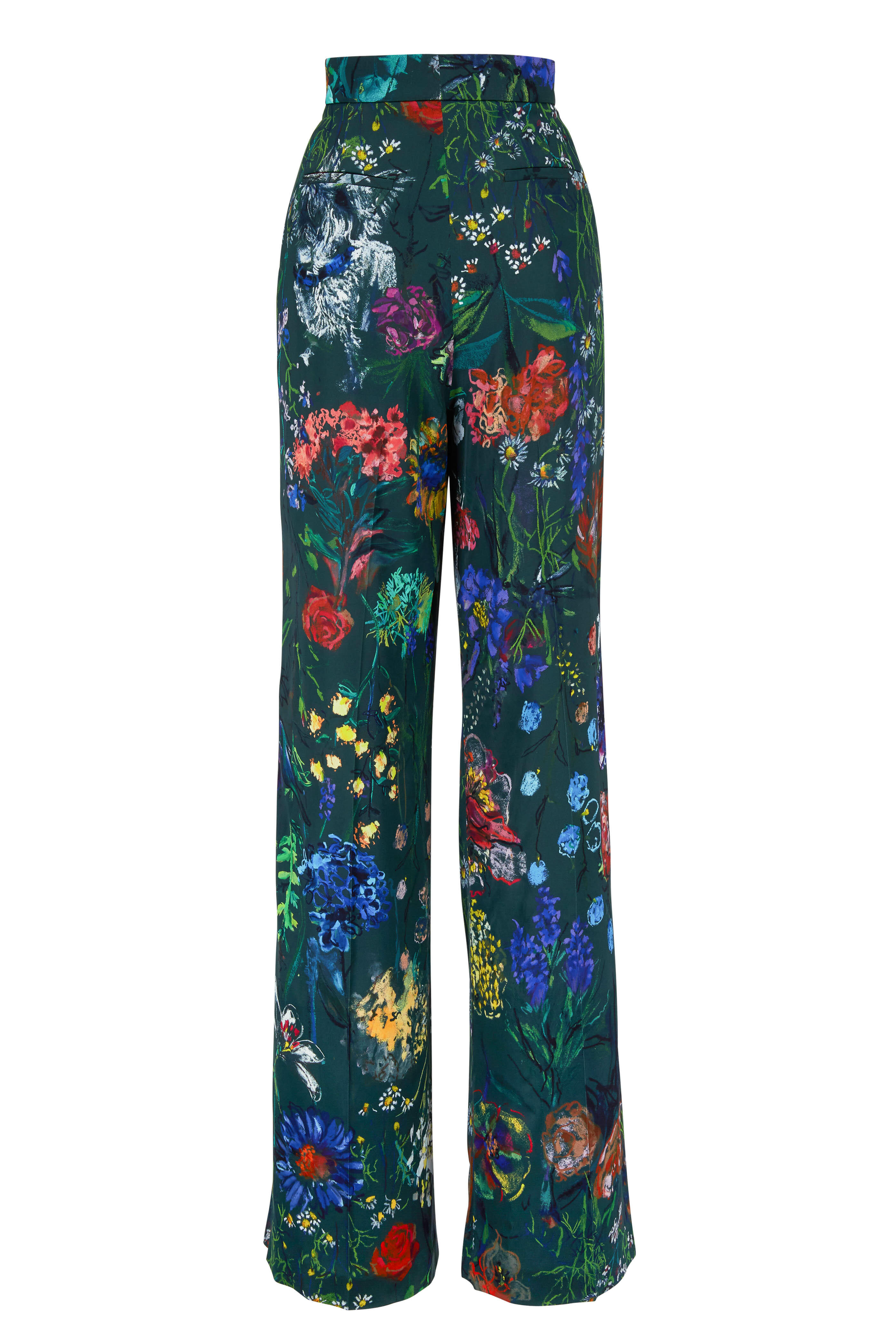 Lela Rose - Maggie Green Multi Floral Printed Wide Leg Pant