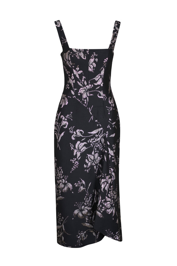 Lela Rose Cascade Black & Silver Midi Dress