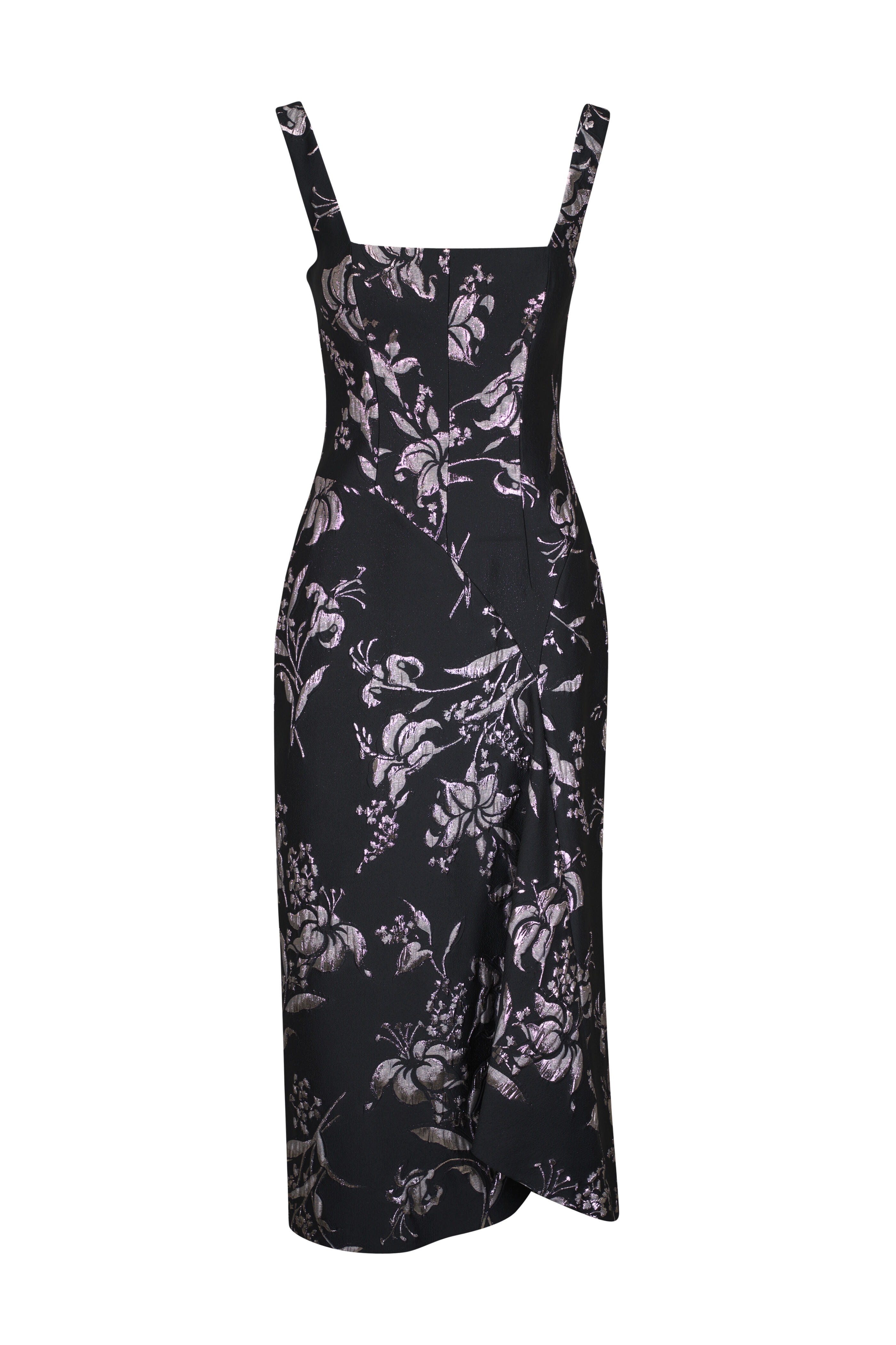 Lela Rose - Cascade Black & Silver Midi Dress