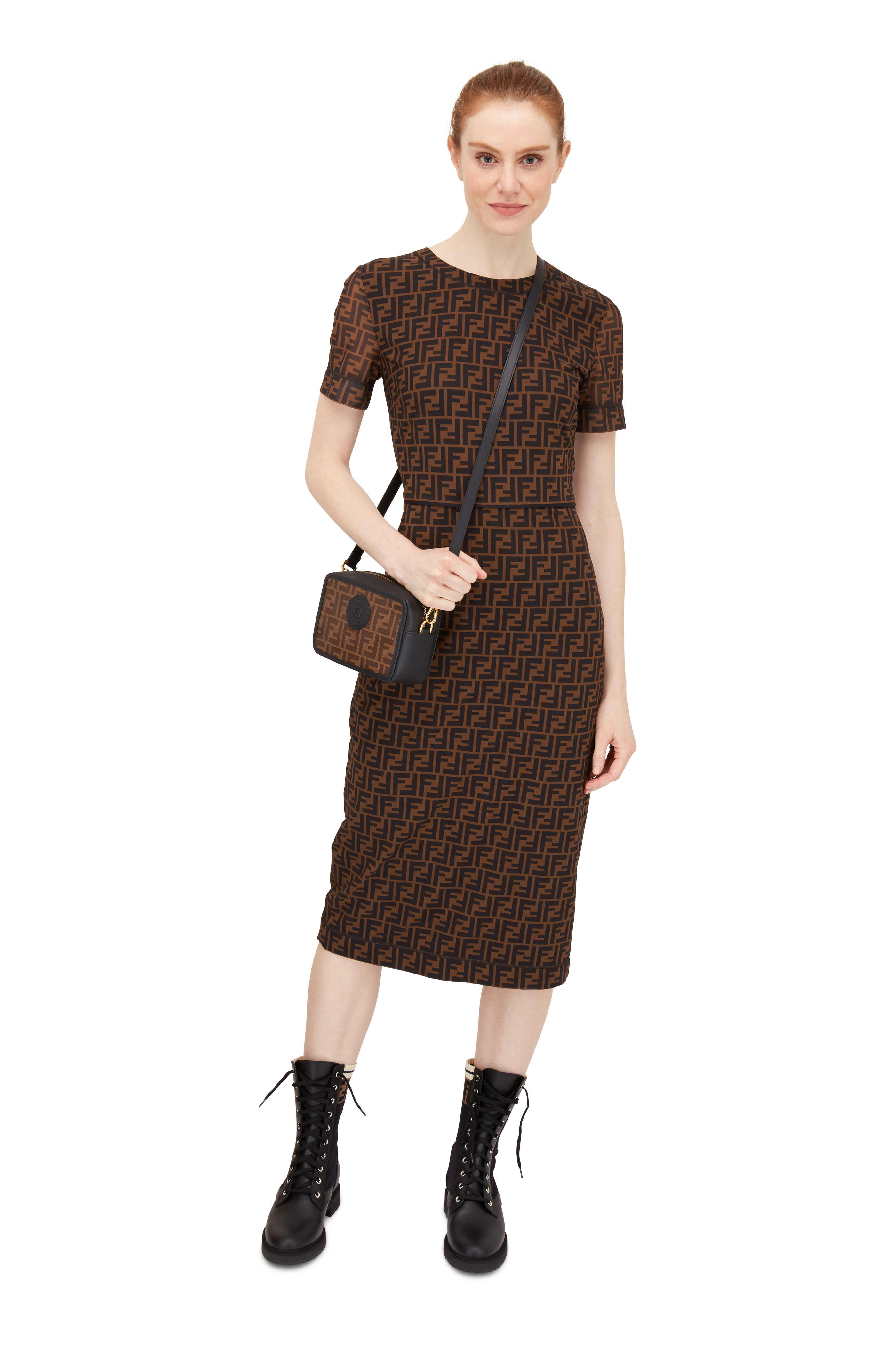 Fendi - FF Black & Brown Mesh Midi Dress