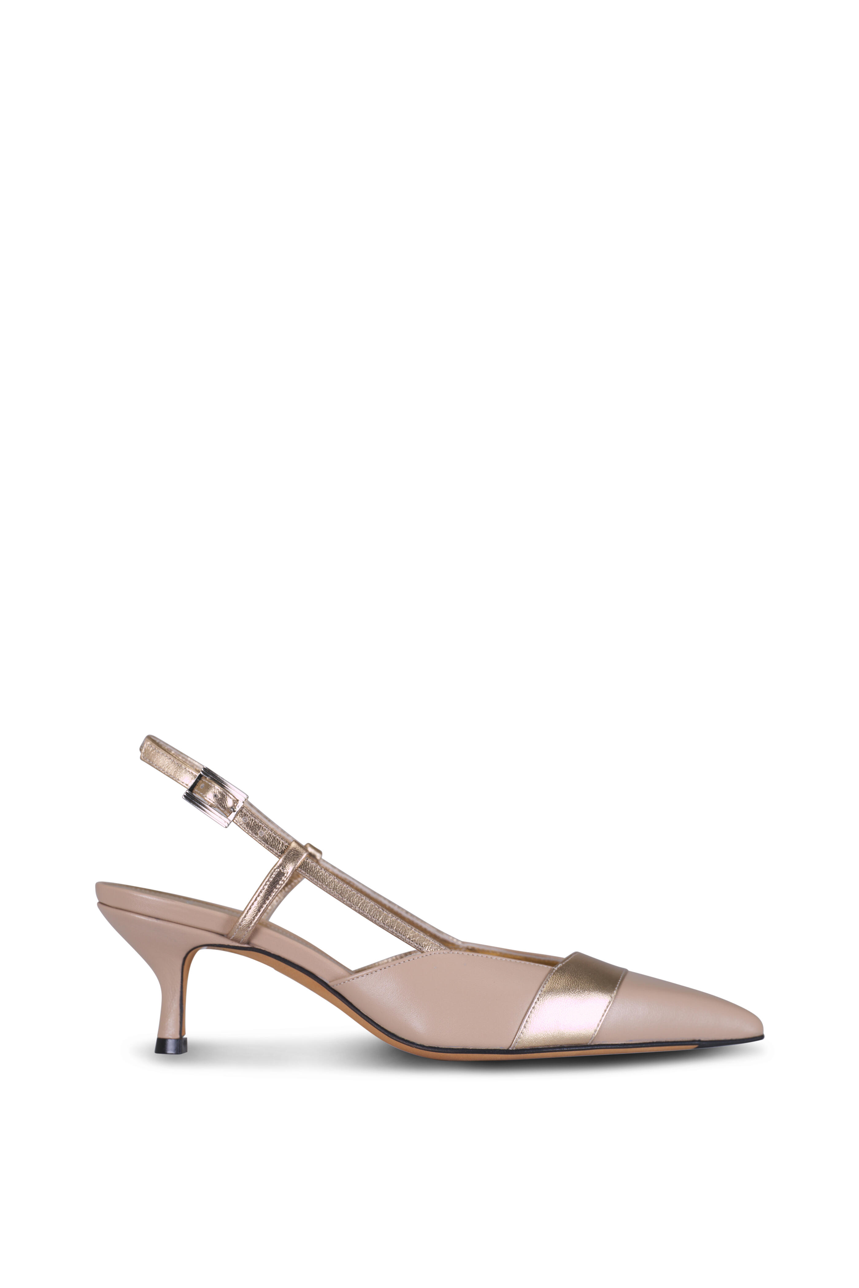 Kiton - Beige & Gold Leather Slingback Pump, 55mm