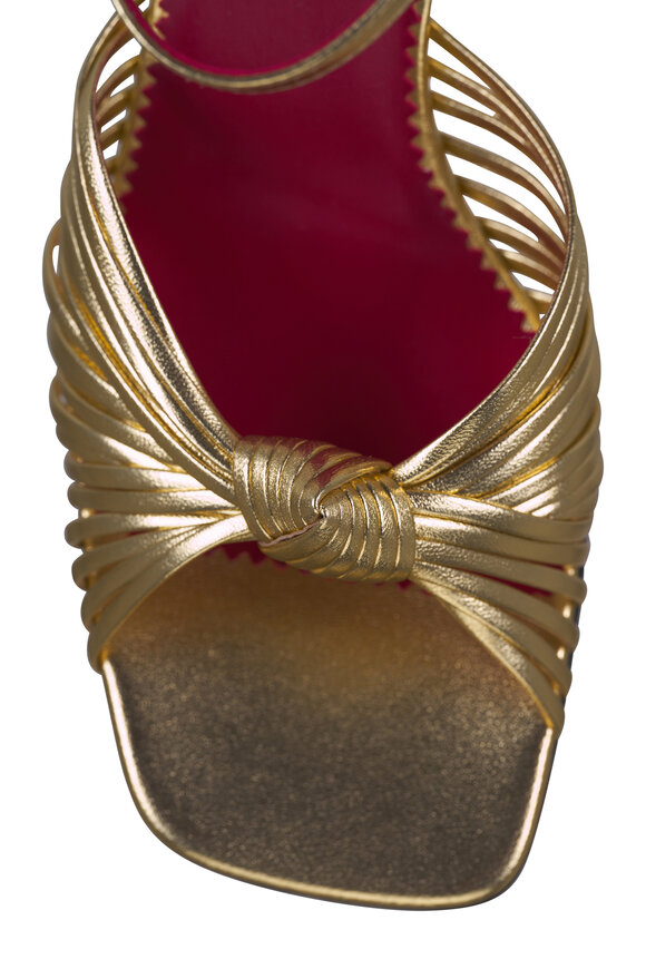 Valentino Garavani Annet Gold Leather Block Heel Sandal, 90mm - view 6