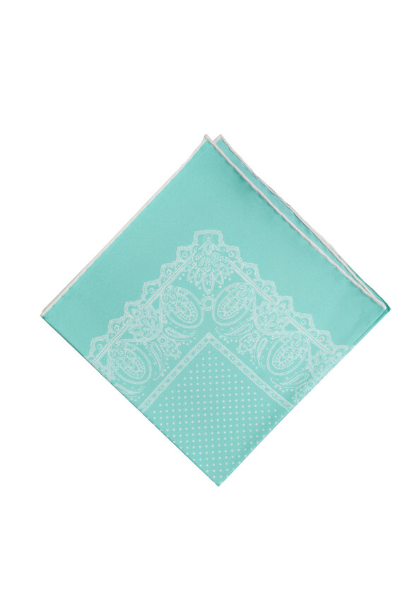Kiton Seafoam Paisley Silk Pocket Square - view 2