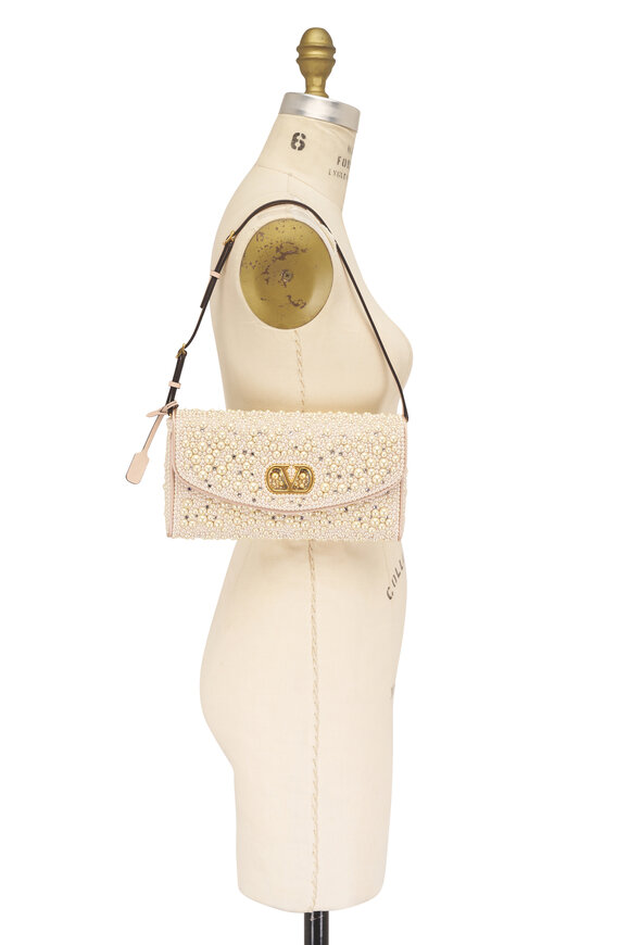 Valentino Garavani Cream Sparkling Pearls Shoulder Bag - view 8
