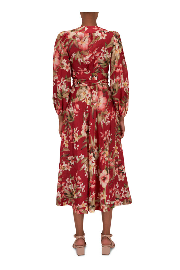 Zimmermann - Lexi Red Palm Floral Wrap Long Dress 