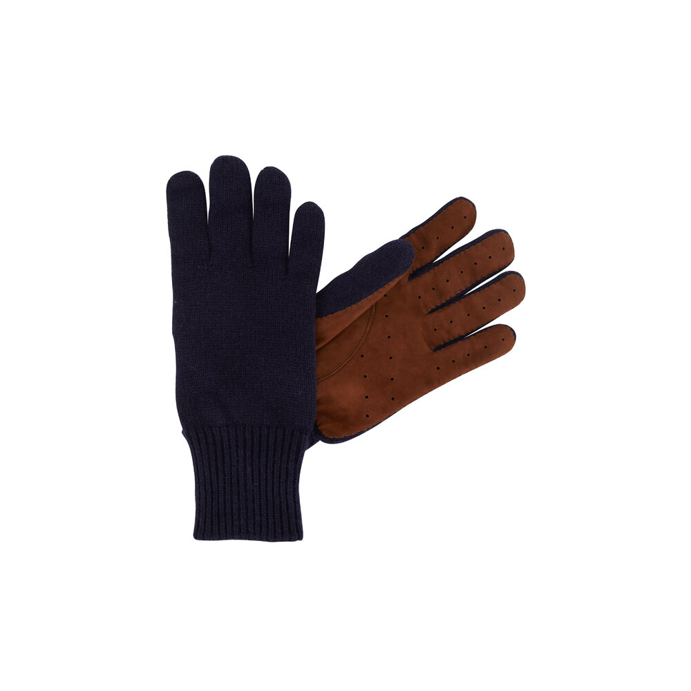 ブルネロクチネリ グローブ カシミヤ スウェード ロロピアーナ デンツ Brunello Cucinelli Men's Navy Blue Cashmere & Suede Gloves