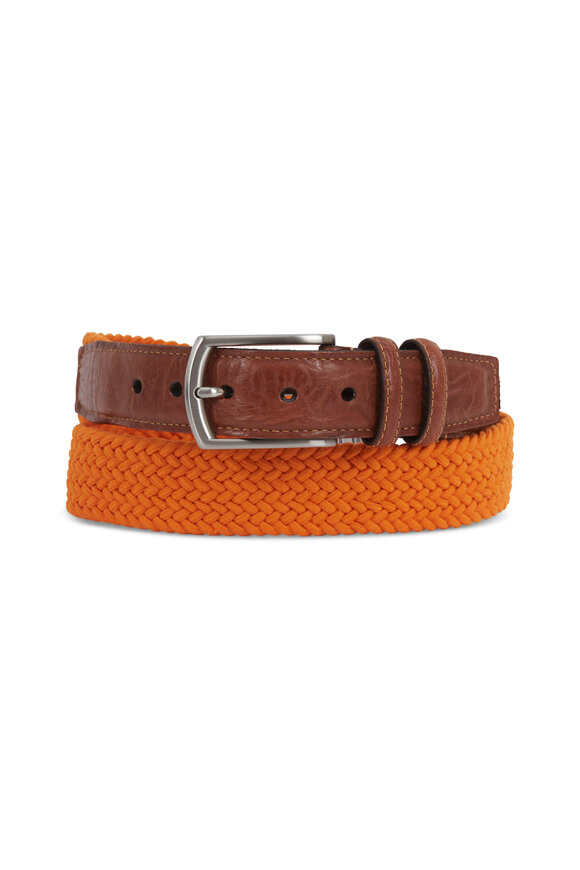 Torino - Orange Cotton Elastic & Leather Belt