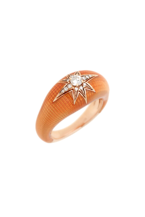 Selim Mouzannar - Orange Enamel & Diamond Ring