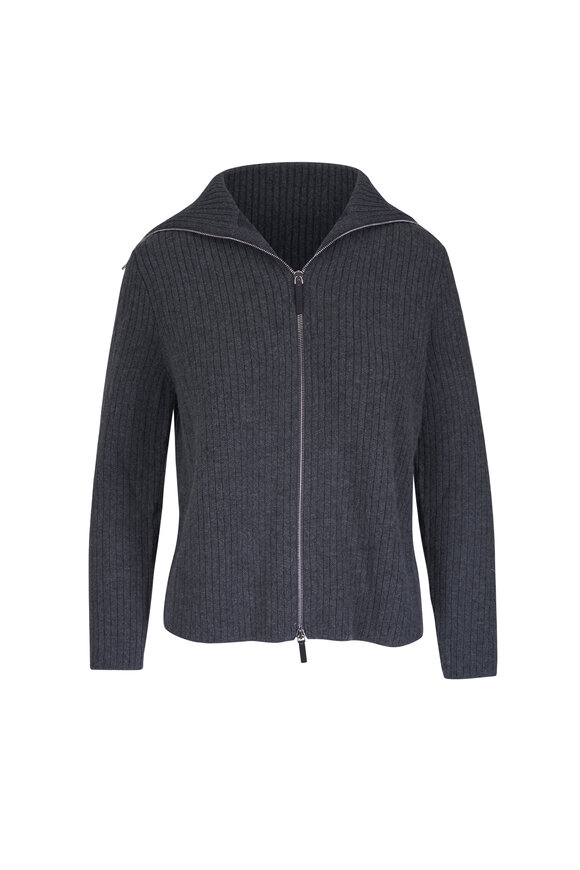 Lafayette 148 New York Graphite Mixed Stitch Collared Cardigan