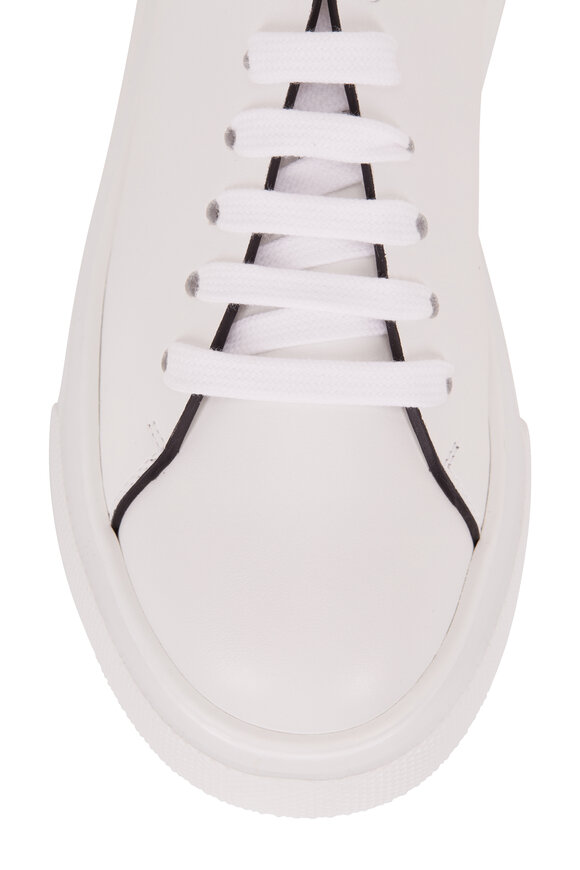 Prada - Bianco Vitello Leather Lace-Up Wedge Sneaker 