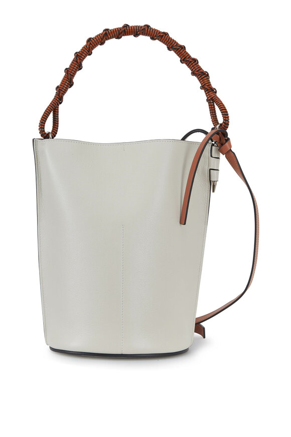 Loewe - White Leather Woven Handle Bucket Bag