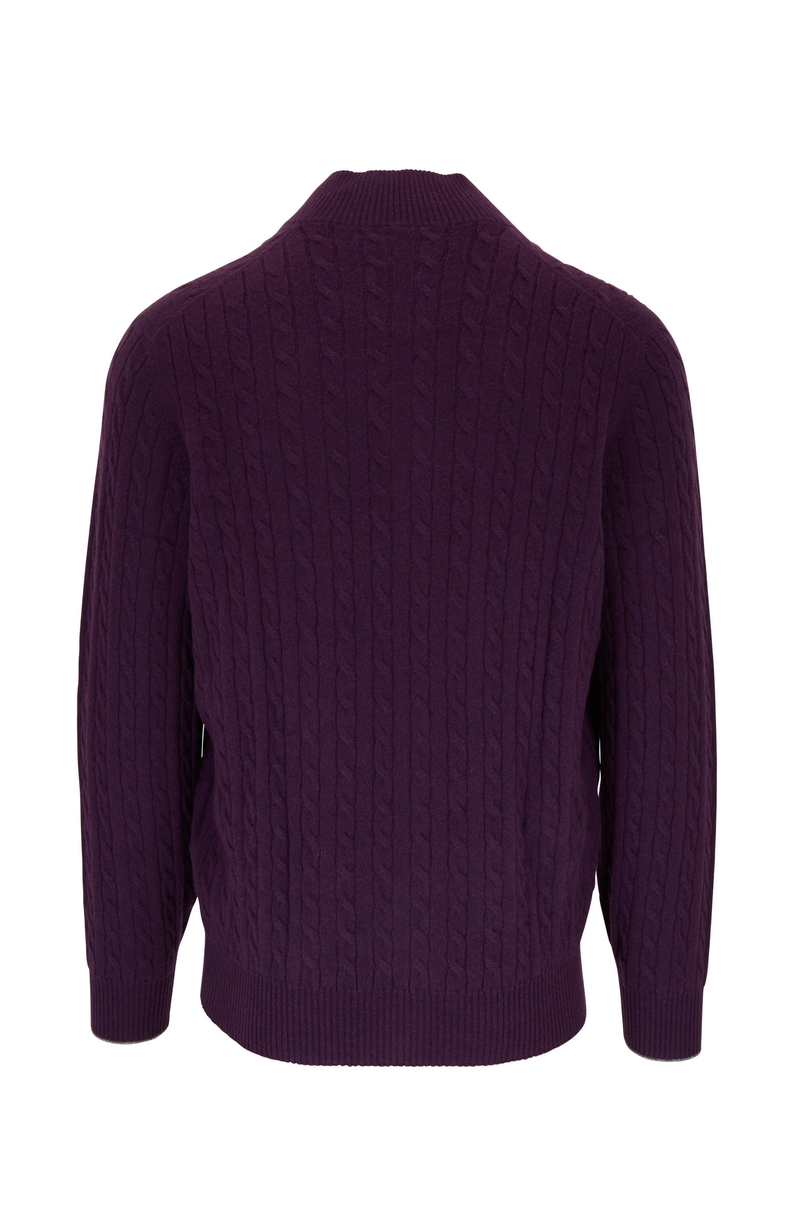 Brunello Cucinelli - Plum Cashmere Cable Knit Quarter-Zip Pullover